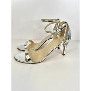 ASOS Size 8 Silver Shiny 3 Inch Ankle Strap Heels Open Toe